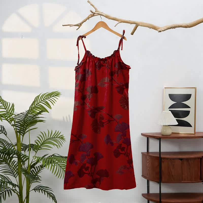 Robe longue de détente à bretelles et motif feuille de ginkgo Ownkoti - image 36