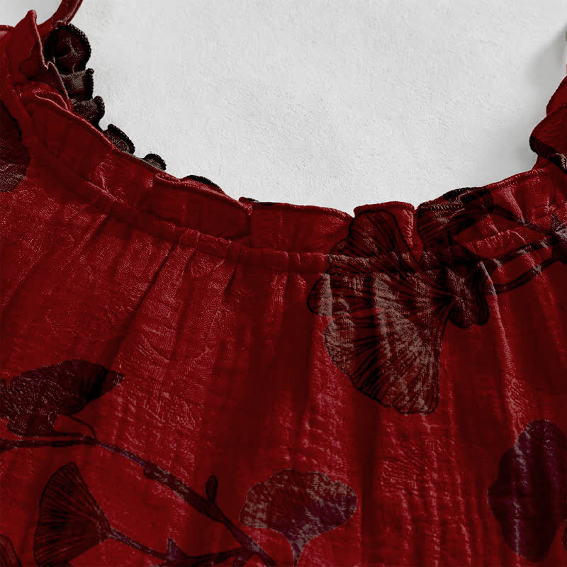 Robe longue de détente à bretelles et motif feuille de ginkgo Ownkoti - image 38