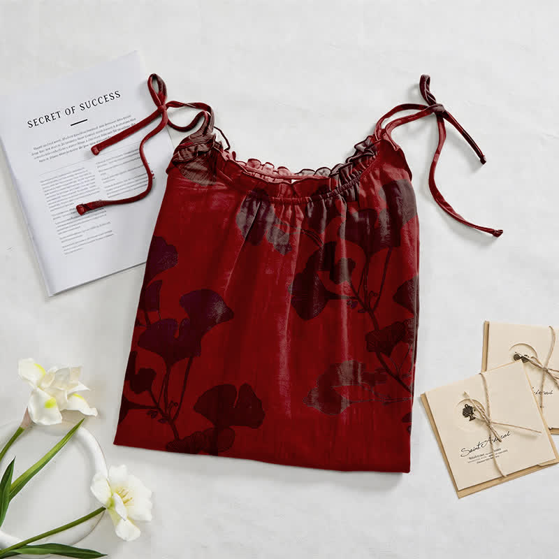 Robe longue de détente à bretelles et motif feuille de ginkgo Ownkoti - image 37