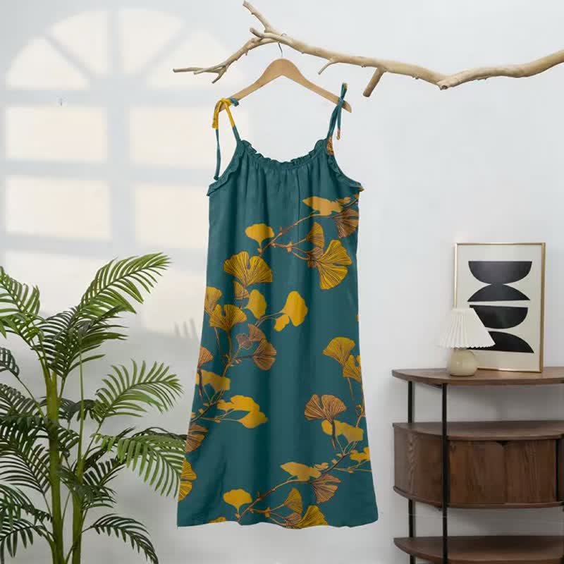 Robe longue de détente à bretelles et motif feuille de ginkgo Ownkoti - image 41