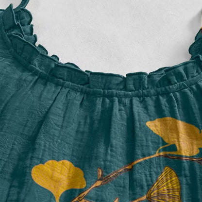 Robe longue de détente à bretelles et motif feuille de ginkgo Ownkoti - image 43