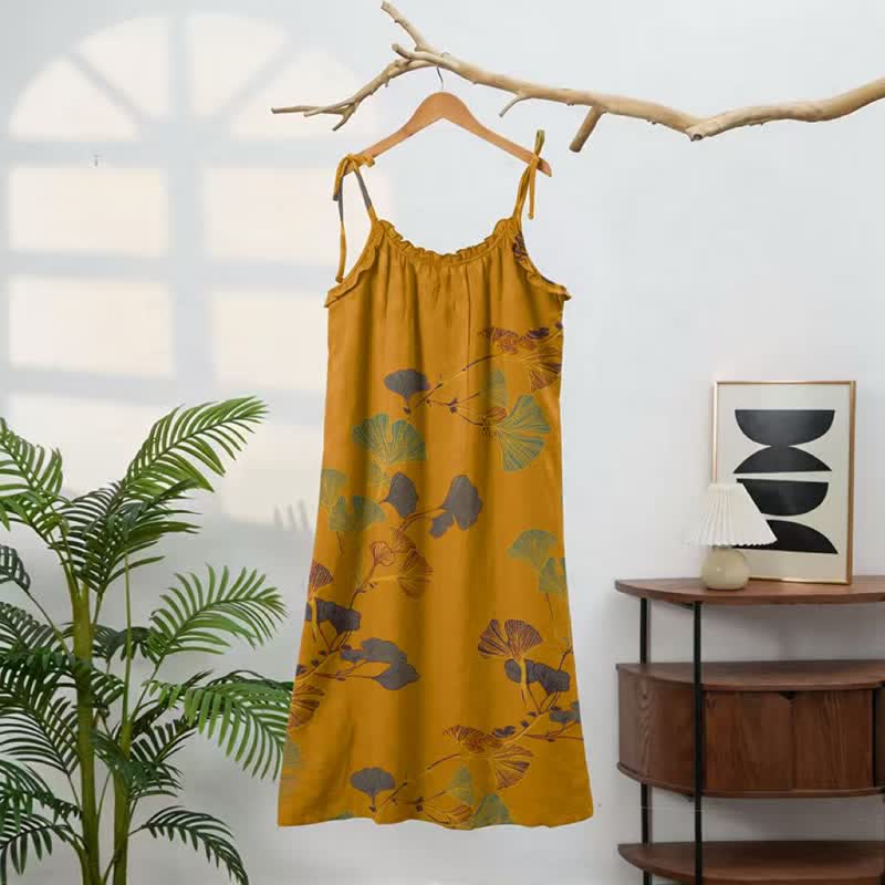 Robe longue de détente à bretelles et motif feuille de ginkgo Ownkoti - image 46