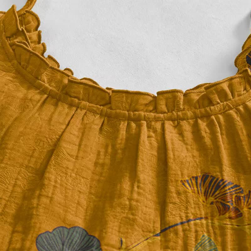 Robe longue de détente à bretelles et motif feuille de ginkgo Ownkoti - image 48
