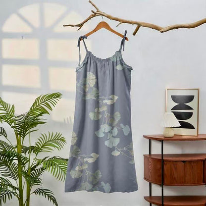 Robe midi d'intérieur en coton à bretelles et motif feuille de ginkgo Ownkoti - image 1