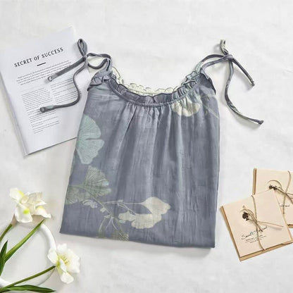 Robe midi d'intérieur en coton à bretelles et motif feuille de ginkgo Ownkoti - image 2