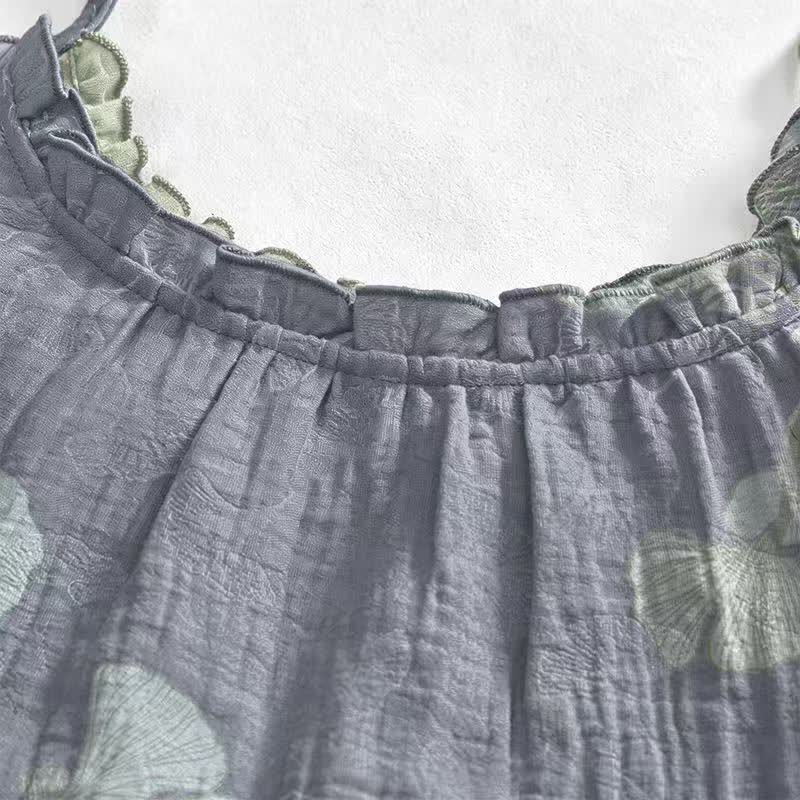 Robe midi d'intérieur en coton à bretelles et motif feuille de ginkgo Ownkoti - image 3