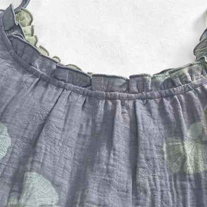 Robe midi d'intérieur en coton à bretelles et motif feuille de ginkgo Ownkoti - image 3