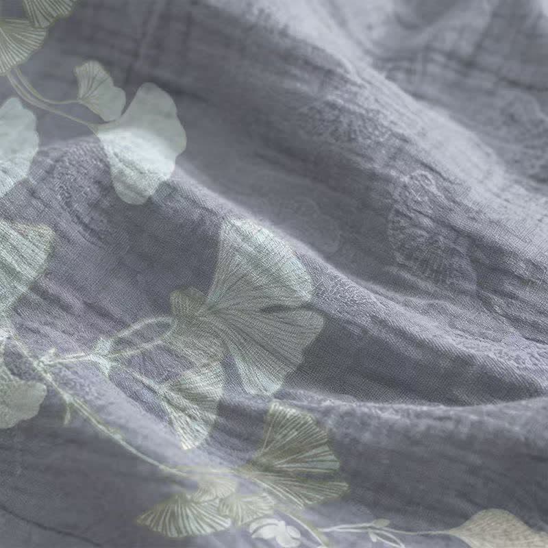 Robe midi d'intérieur en coton à bretelles et motif feuille de ginkgo Ownkoti - image 4