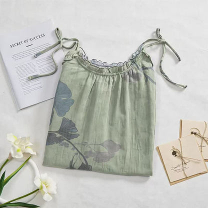 Robe midi d'intérieur en coton à bretelles et motif feuille de ginkgo Ownkoti - image 7