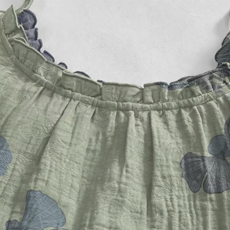 Robe midi d'intérieur en coton à bretelles et motif feuille de ginkgo Ownkoti - image 8