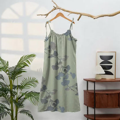 Robe midi d'intérieur en coton à bretelles et motif feuille de ginkgo Ownkoti - image 6