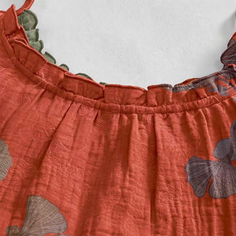 Robe midi d'intérieur en coton à bretelles et motif feuille de ginkgo Ownkoti - image 13