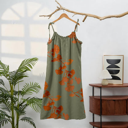 Robe midi d'intérieur en coton à bretelles et motif feuille de ginkgo Ownkoti - image 16