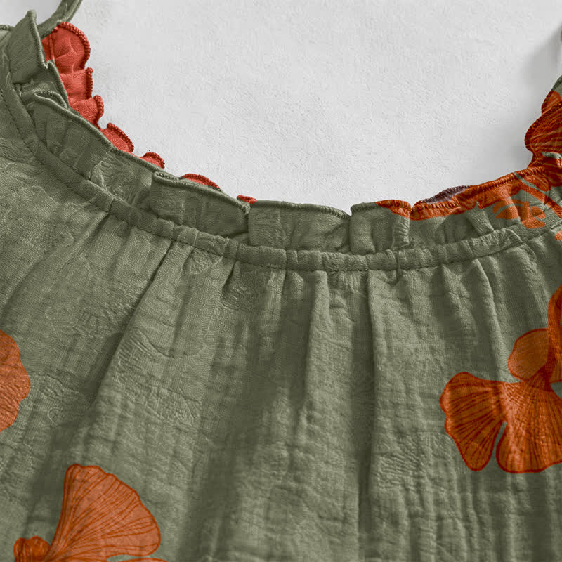 Robe midi d'intérieur en coton à bretelles et motif feuille de ginkgo Ownkoti - image 18