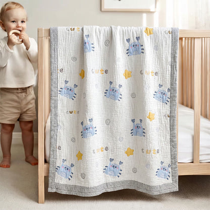 Couverture bébé matelassée en lyocell à motif crabe bleu Ownkoti - Blanc et bleu - Double - image 0