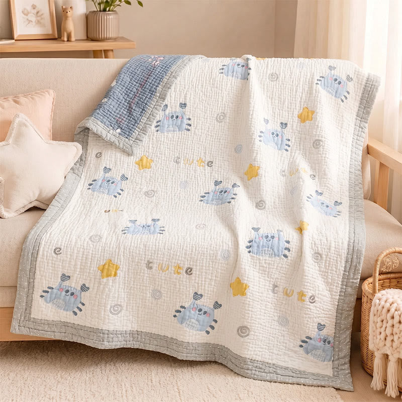 Couverture bébé matelassée en lyocell à motif crabe bleu Ownkoti - image 1