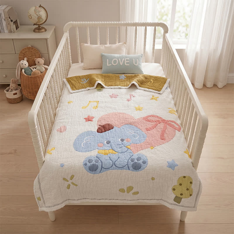 Couverture bébé matelassée en lyocell à motif éléphant pastel Ownkoti - image 2