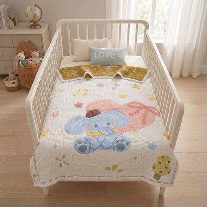 Couverture bébé matelassée en lyocell à motif éléphant pastel Ownkoti - image 2