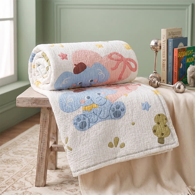 Couverture bébé matelassée en lyocell à motif éléphant pastel Ownkoti - image 3