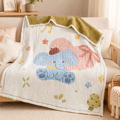 Couverture bébé matelassée en lyocell à motif éléphant pastel Ownkoti - image 1