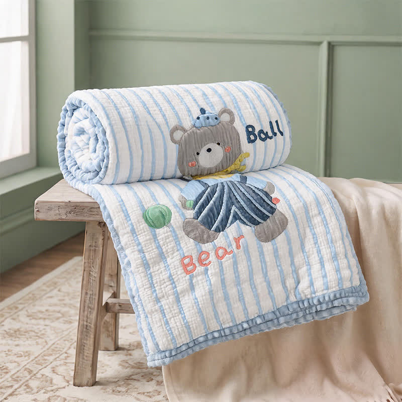 Couverture bébé matelassée en lyocell à motif ours rayé Ownkoti - image 3