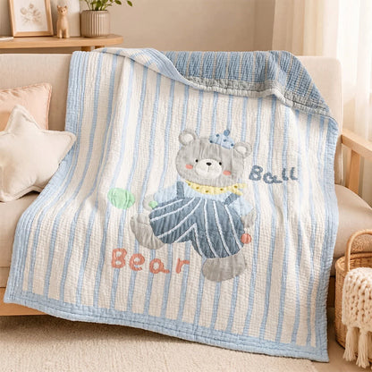 Couverture bébé matelassée en lyocell à motif ours rayé Ownkoti - image 1