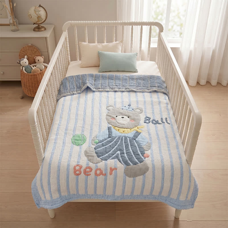 Couverture bébé matelassée en lyocell à motif ours rayé Ownkoti - image 2