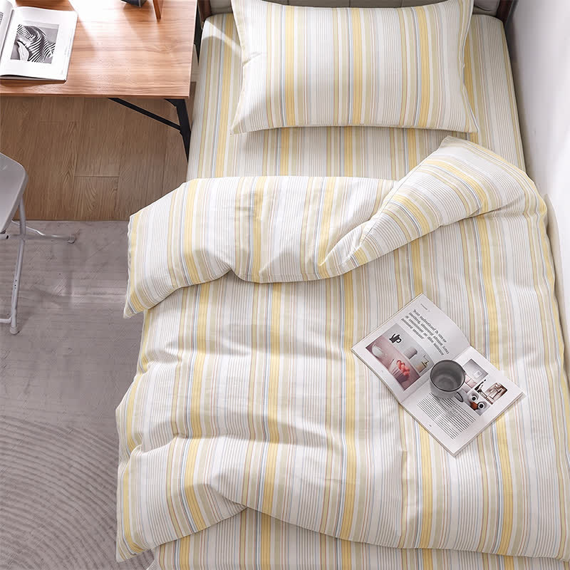 Ensemble de literie Ownkoti à rayures pastel pour lit simple XL. - Twin XL - Jaune - Ensemble de couette 3 pièces - image 0