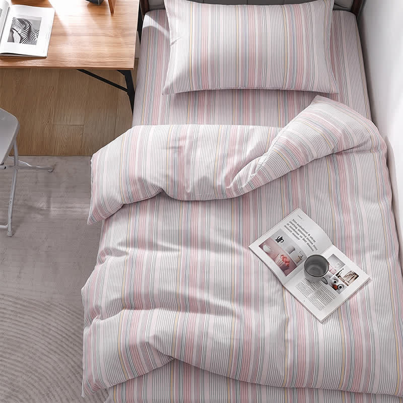 Ensemble de literie Ownkoti à rayures pastel pour lit simple XL. - Twin XL - Rose - Ensemble de couette 3 pièces - image 10
