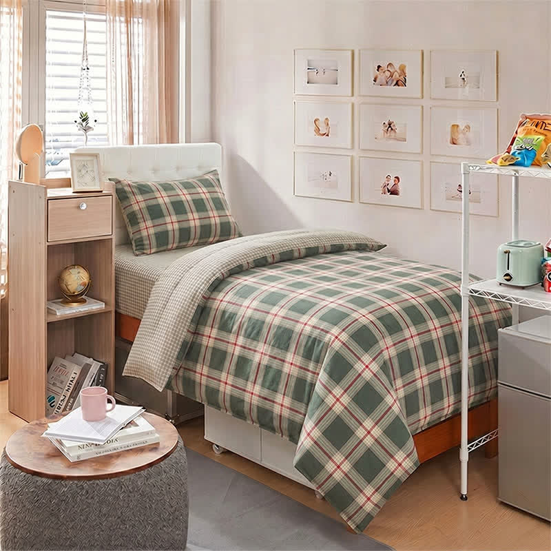 Ensemble de literie pour dortoir Ownkoti Heritage Plaid Twin XL - Twin XL - Vert - Ensemble de couette 3 pièces - image 0