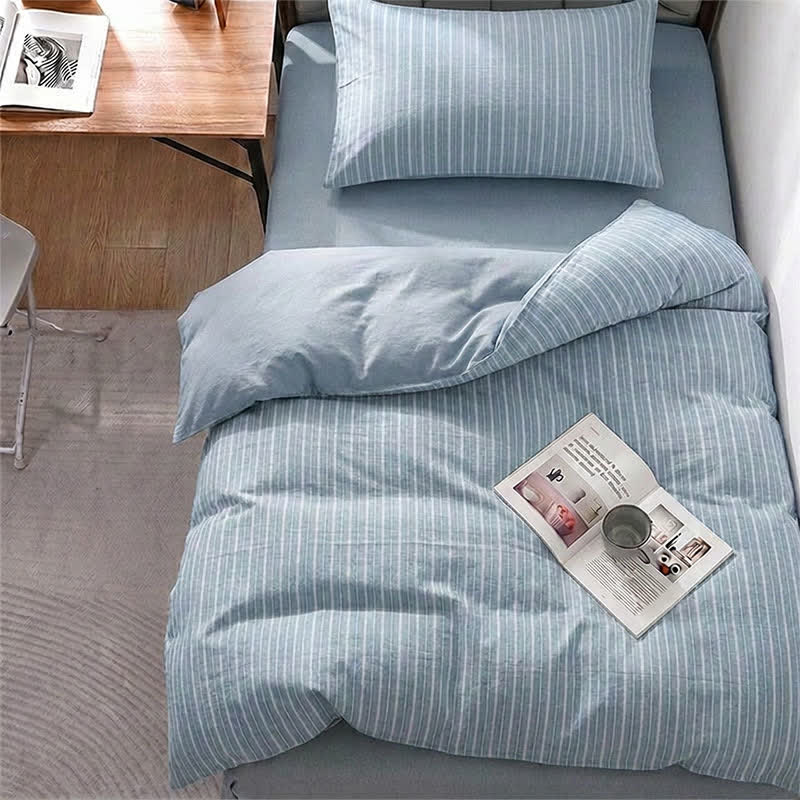 Ensemble de literie Ownkoti Nordic Stripe en coton pour lit simple XL - Twin XL - Bleu - Ensemble de couette 3 pièces - image 0