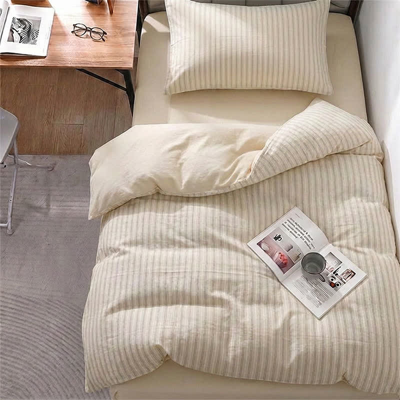 Ensemble de literie Ownkoti Nordic Stripe en coton pour lit simple XL - Twin XL - Jaune - Ensemble de couette 3 pièces - image 6
