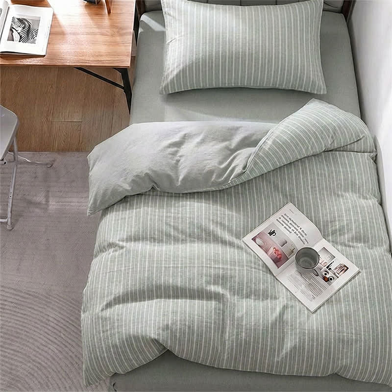 Ensemble de literie Ownkoti Nordic Stripe en coton pour lit simple XL - Twin XL - Vert - Ensemble de couette 3 pièces - image 12