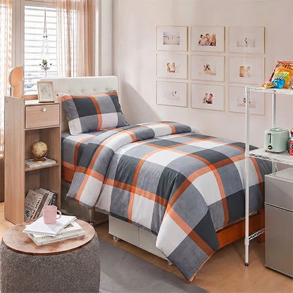 Ensemble de literie Ownkoti moderne à carreaux gris pour lit simple XL - Twin XL - Carreaux gris et orange - Ensemble de couette 3 pièces - image 0