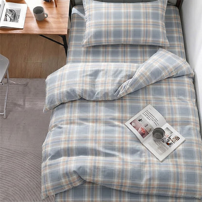 Ensemble de literie Ownkoti en coton à carreaux bleus pour lit simple XL - Twin XL - Carreaux bleus et oranges - Ensemble de couette 3 pièces - image 0
