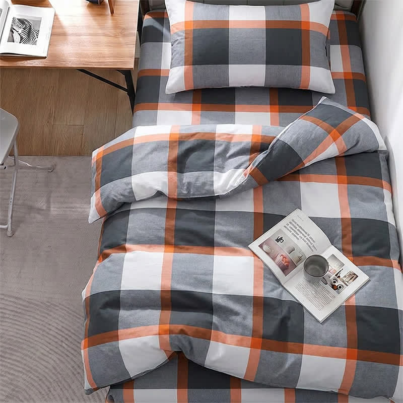 Ensemble de literie Ownkoti moderne à carreaux gris pour lit simple XL - image 1