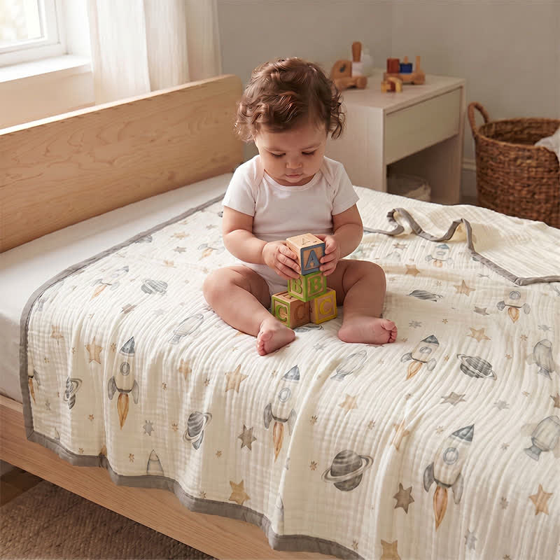Couverture en gaze de coton Ownkoti Space Dream - Blanc - Reine - image 1