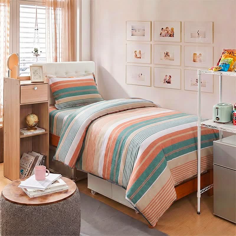 Ensemble de literie Ownkoti à rayures corail et turquoise pour lit simple XL - image 1