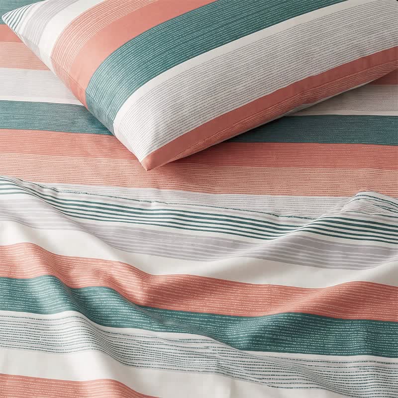 Ensemble de literie Ownkoti à rayures corail et turquoise pour lit simple XL - image 5