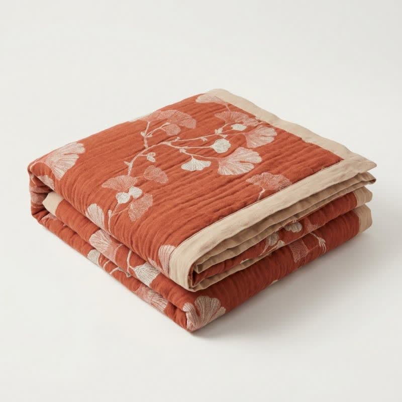 Couverture en coton à motif de feuilles de ginkgo rouges Ownkoti - image 5