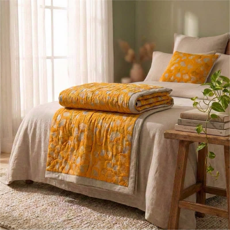 Couverture réversible en coton Ownkoti Golden Ginkgo - image 1