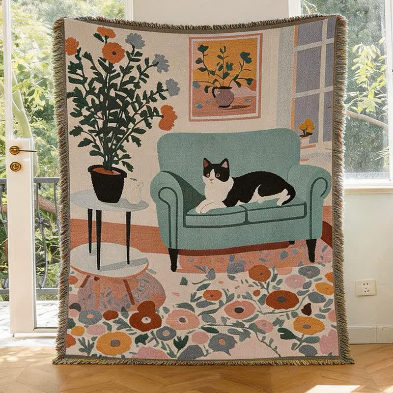 Couverture à franges tissées Ownkoti Boho Cat - image 2