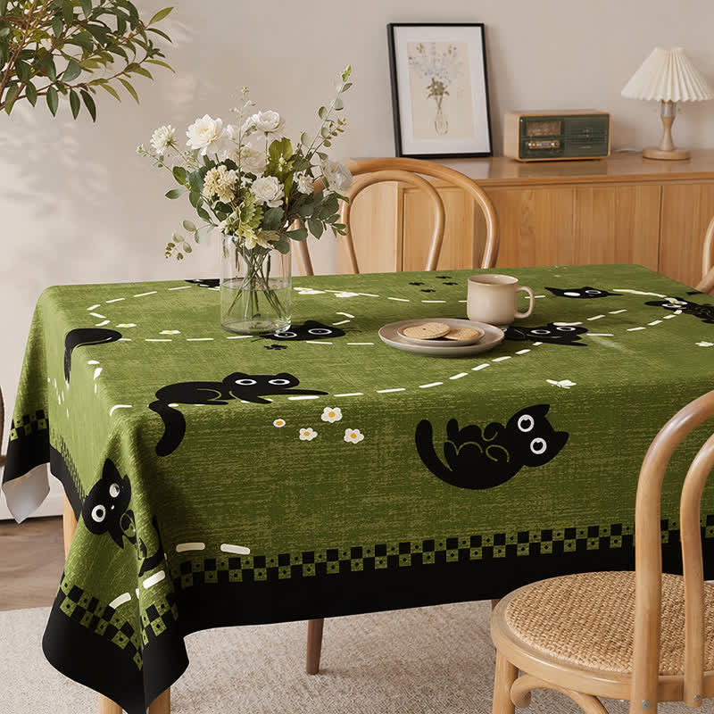 Nappe imperméable en PVC Ownkoti Playful Cat Garden - Vert - 55" × 79" - image 0