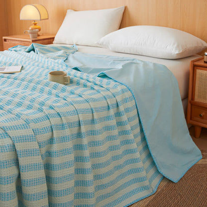 Couvre-lit tissé à carreaux texturés Ownkoti avec bord festonné - Bleu - 79" × 91" - image 0