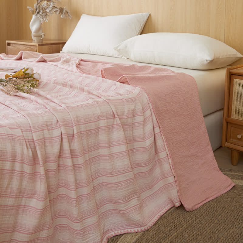 Couvre-lit réversible en coton à rayures douces Ownkoti - Large rayure rose - 79" × 91" - image 10