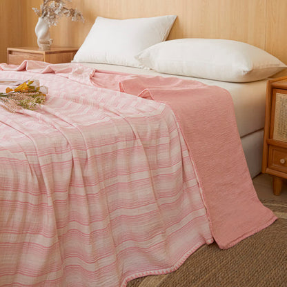 Couvre-lit réversible en coton à rayures douces Ownkoti - Large rayure rose - 79" × 91" - image 10
