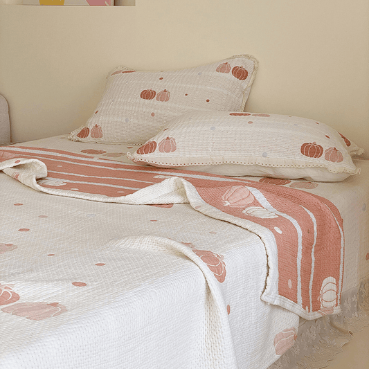 Couette d'été matelassée en lyocell couleur crème à la citrouille d'Ownkoti - Blanc - 79" × 91" - Ensemble de literie 3 pièces - image 0