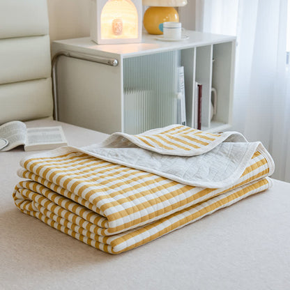 Couette d'été matelassée en coton à rayures roses Ownkoti - Jaune - 79" × 91" - image 5
