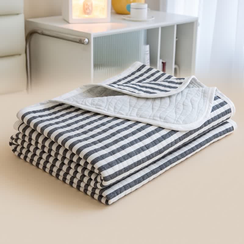 Couette d'été matelassée en coton à rayures roses Ownkoti - Gris lin - 79" × 91" - image 9