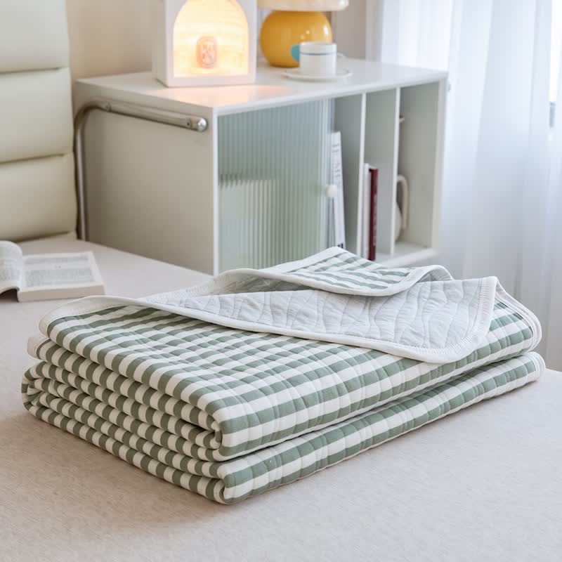 Couette d'été matelassée en coton à rayures roses Ownkoti - Vert - 79" × 91" - image 8